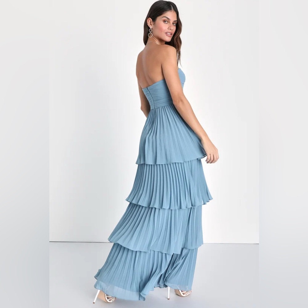 Lulu's Blue Strapless Ruffled Gown - Picture 2 of 2